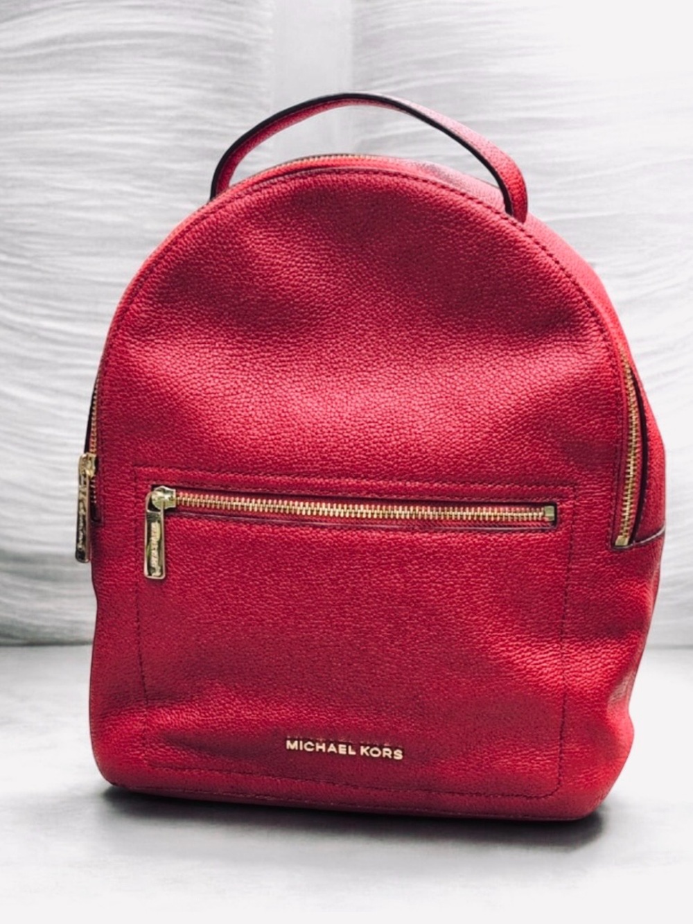 Michael Kors Jessa Red Pebbled Leather Backpack with Gold Hardware like new